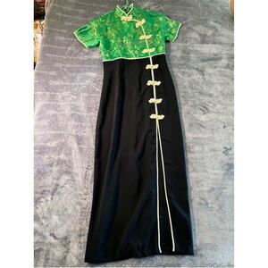 C.H Green Black Cheongsam Dress Women's Size M